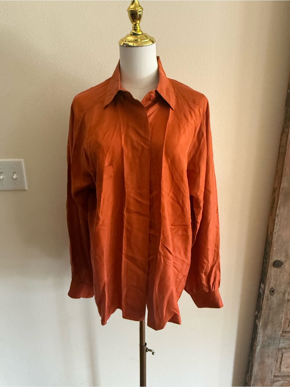 Women's Button-Front Blouse in Rust Orange